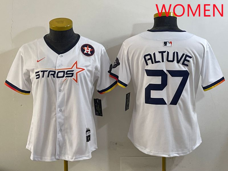 Women Houston Astros 27 Altuve White three generations Joint Name Nike 2025 MLB Jersey style 10